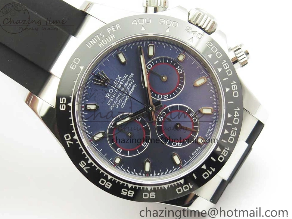 MiroTime 0119 Daytona 116519 Noob 1:1 Best Edition 904L SS Case Blue Dial on Black Rubber Strap SA4130 (Free Extra Strap) Compact 3290